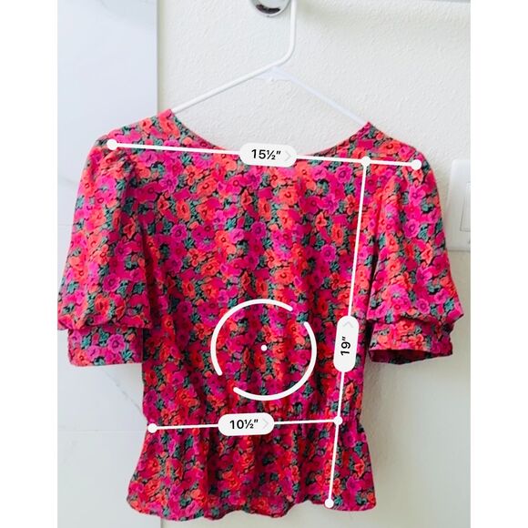 Francesca’s Mi Ami Miami Floral Open Back Puff Sleeve Peplum Blouse - Picture 5 of 7
